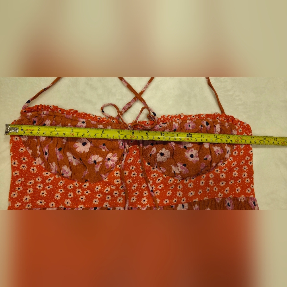 Free People Vibrant Orange Floral Maxi Dress, Size L. - Picture 11 of 15